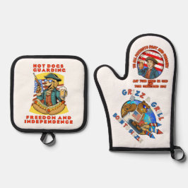 Koud bier op 4 juli ovenwant & pannenlap set