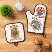 Koud bier op 4 juli ovenwant & pannenlap set (Top down)