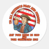 Koud bier op 4 juli ronde sticker (Voorkant)