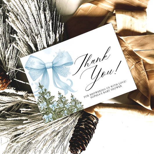 Koud buiten Blue Bow Baby shower Dank u Kaart