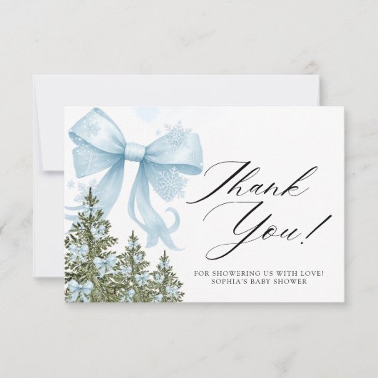 Koud buiten Blue Bow Baby shower Dank u Kaart (Voorkant)