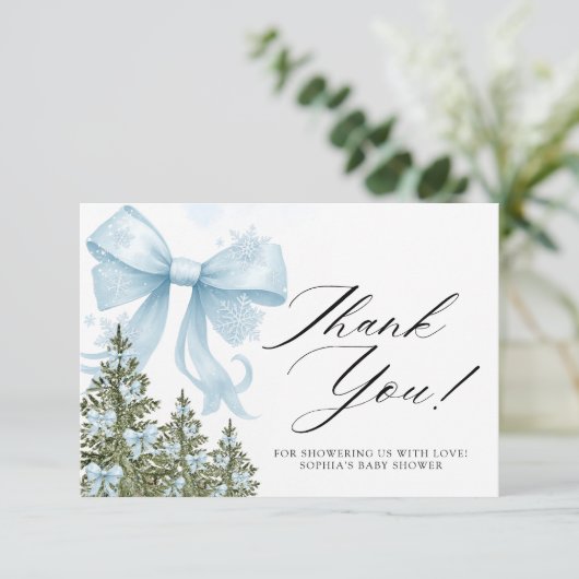 Koud buiten Blue Bow Baby shower Dank u Kaart (Staand voorkant)