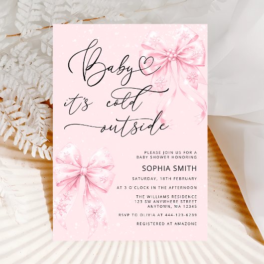 Koud Buiten Elegante Roze Bogen Meisje Baby shower Kaart