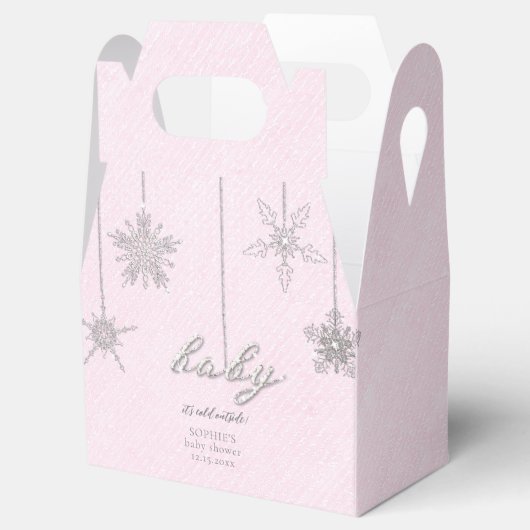 Koud Buiten Glitter Sneeuwvlokken Roze Baby shower Bedankdoosjes (Geopend)