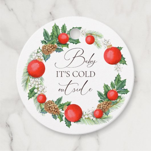 Koud Buiten Kerst Krans Winter Baby shower Bedankjes Labels (Voorkant)