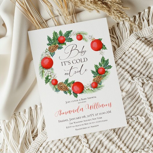 Koud Buiten Kerst Krans Winter Baby shower Kaart