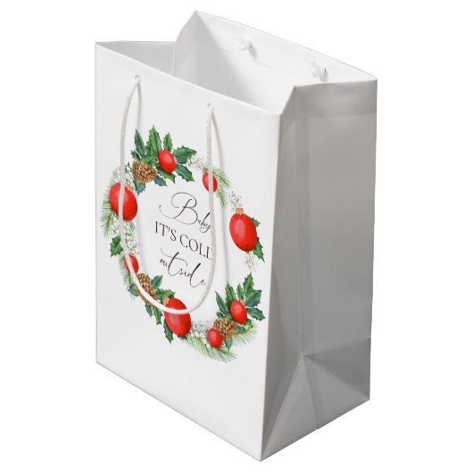 Koud Buiten Kerst Krans Winter Baby shower Medium Cadeauzakje (Achterkant Gekanteld)