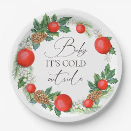 Koud Buiten Kerst Krans Winter Baby shower Papieren Bordje