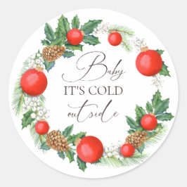 Koud Buiten Kerst Krans Winter Baby shower Ronde Sticker