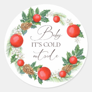Koud Buiten Kerst Krans Winter Baby shower Ronde Sticker