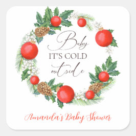 Koud Buiten Kerst Krans Winter Baby shower Vierkante Sticker
