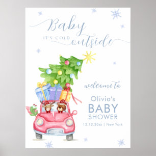 Koud buiten rendier beer baby shower welkom poster