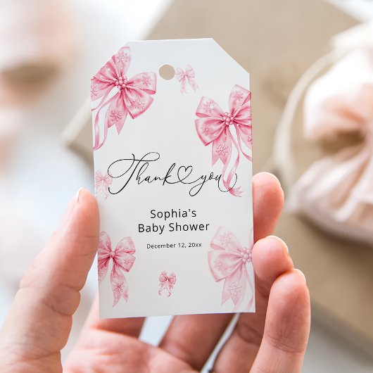 Koud Buiten Roze strik Baby shower Dank u Cadeaulabel