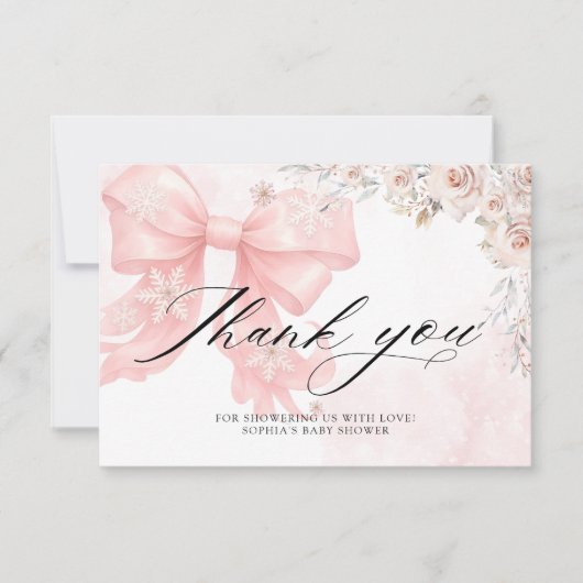 Koud Buiten Roze strik Baby shower Dank u Kaart (Voorkant)
