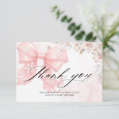 Koud Buiten Roze strik Baby shower Dank u Kaart (Staand voorkant)
