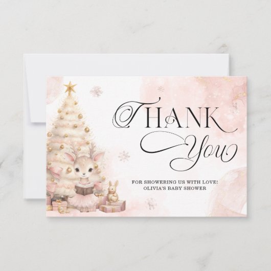 Koud Buiten Roze Winter Baby shower Dank u Kaart (Voorkant)