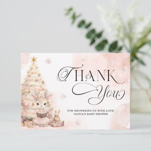Koud Buiten Roze Winter Baby shower Dank u Kaart (Staand voorkant)