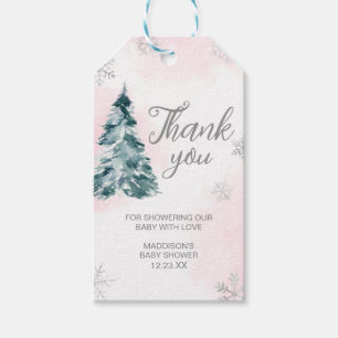 Koud Buiten Roze Winter Baby shower Favor Tag Cadeaulabel