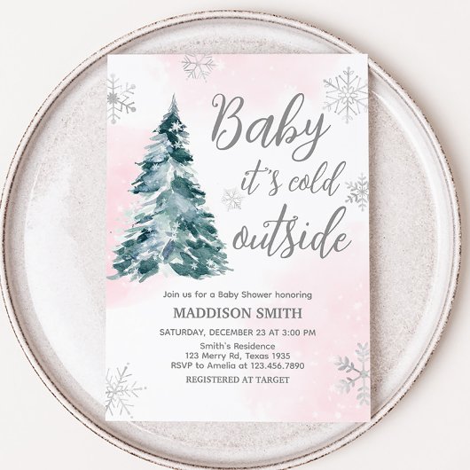 Koud Buiten Roze Winter Baby shower Kaart