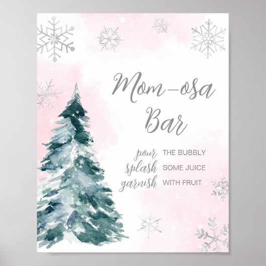 Koud Buiten Roze Winter Baby shower Moeder Osa Bar Poster (Voorkant)