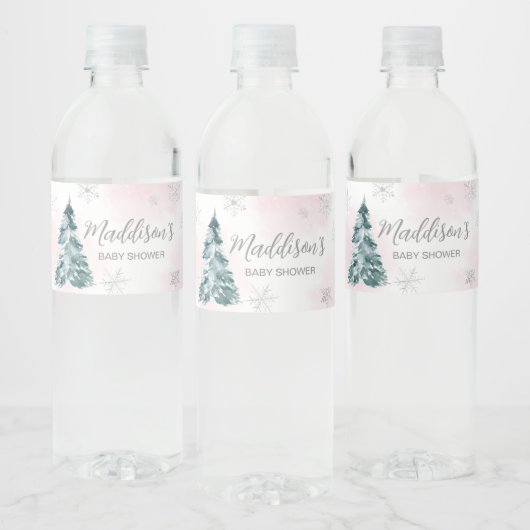 Koud Buiten Roze Winter Baby shower Waterfles Etiket (Flessen)