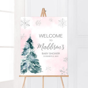Koud Buiten Roze Winter Baby shower Welkom Poster