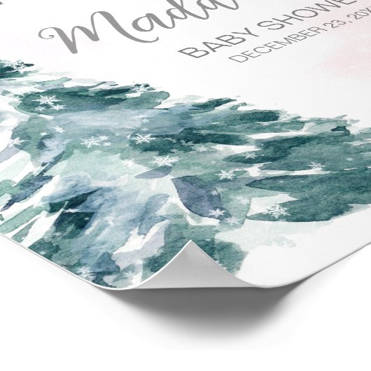 Koud Buiten Roze Winter Baby shower Welkom Poster (Hoek)