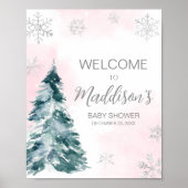 Koud Buiten Roze Winter Baby shower Welkom Poster (Voorkant)
