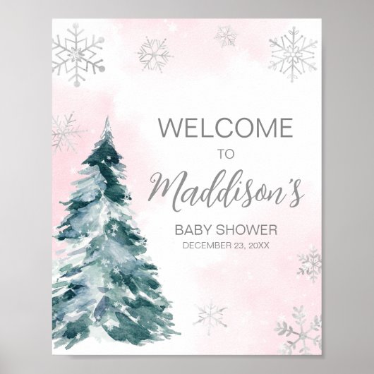 Koud Buiten Roze Winter Baby shower Welkom Poster (Voorkant)