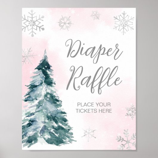 Koud Buiten Roze Winter Luier Raffle Poster (Voorkant)