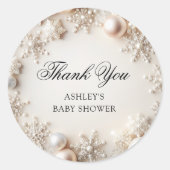 Koud Buiten Snowflake Baby shower Dank u Ronde Sticker (Voorkant)