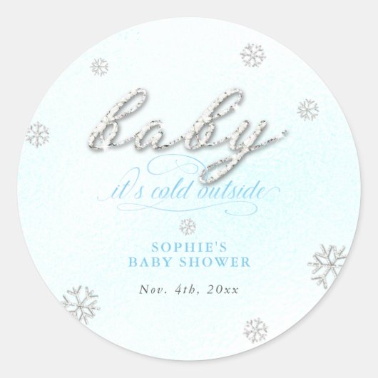Koud Buiten Strass Glitter Winter Baby shower Ronde Sticker (Voorkant)