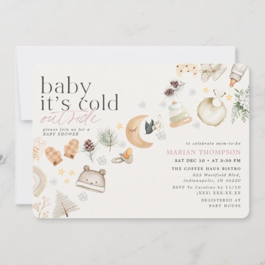 koud buiten winter Baby shower meisje Kaart (Voorkant)