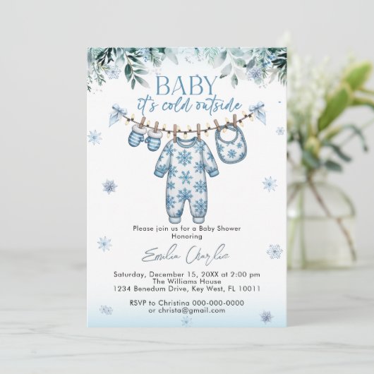 Koud Buiten Winter Babykleding Baby shower Kaart (Staand voorkant)