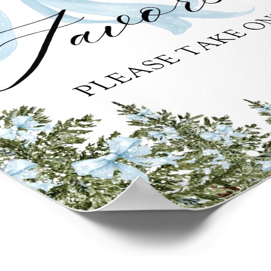 Koud Buiten Winter Blue Bow Baby shower Favors Poster (Hoek)