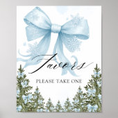 Koud Buiten Winter Blue Bow Baby shower Favors Poster (Voorkant)