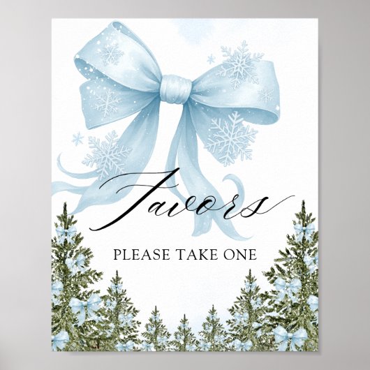 Koud Buiten Winter Blue Bow Baby shower Favors Poster (Voorkant)