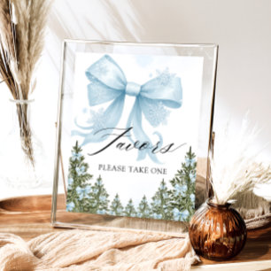 Koud Buiten Winter Blue Bow Baby shower Favors Poster