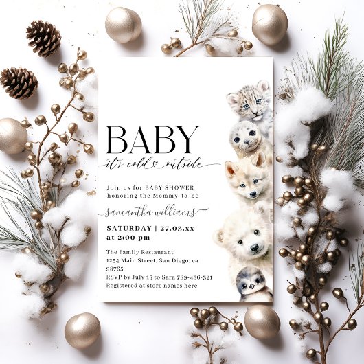 Koud Buiten Winter Dieren Baby shower Kaart