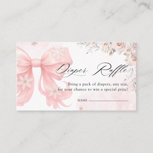 Koud Buiten Winter Roze Bow Luier Raffle Informatiekaartje (Voorkant)