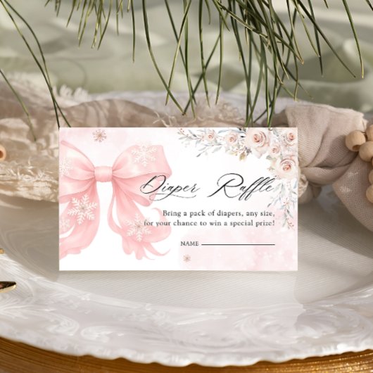 Koud Buiten Winter Roze Bow Luier Raffle Informatiekaartje