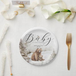 Koud buiten winterbos neutraal Baby shower Papieren Bordje