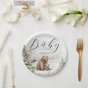 Koud buiten winterbos neutraal Baby shower Papieren Bordje