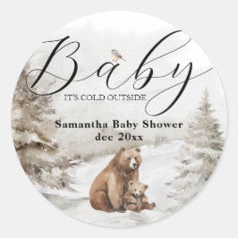 Koud buiten winterbos neutraal Baby shower Ronde Sticker