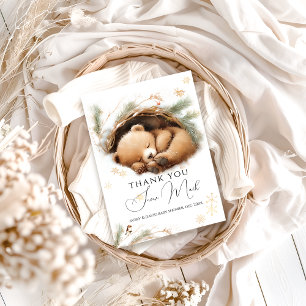 Koud Buiten Woodland Beer Winter Baby shower Bedankkaart