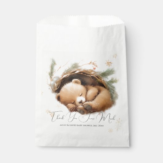 Koud Buiten Woodland Beer Winter Baby shower Bedankzakje (Voorkant)