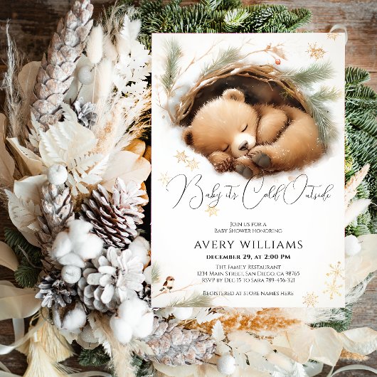 Koud Buiten Woodland Beer Winter Baby shower Kaart