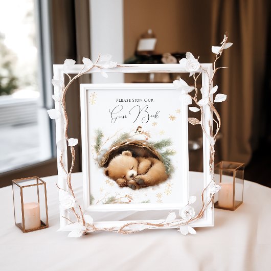 Koud Buiten Woodland Beer Winter Baby shower Poster