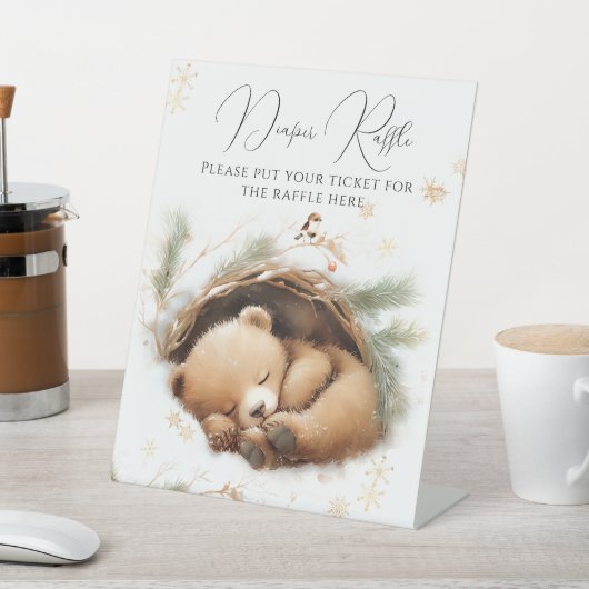 Koud Buiten Woodland Beer Winter Baby shower Reclamebord Met Voetstuk (Insitu)