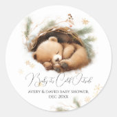 Koud Buiten Woodland Beer Winter Baby shower Ronde Sticker (Voorkant)